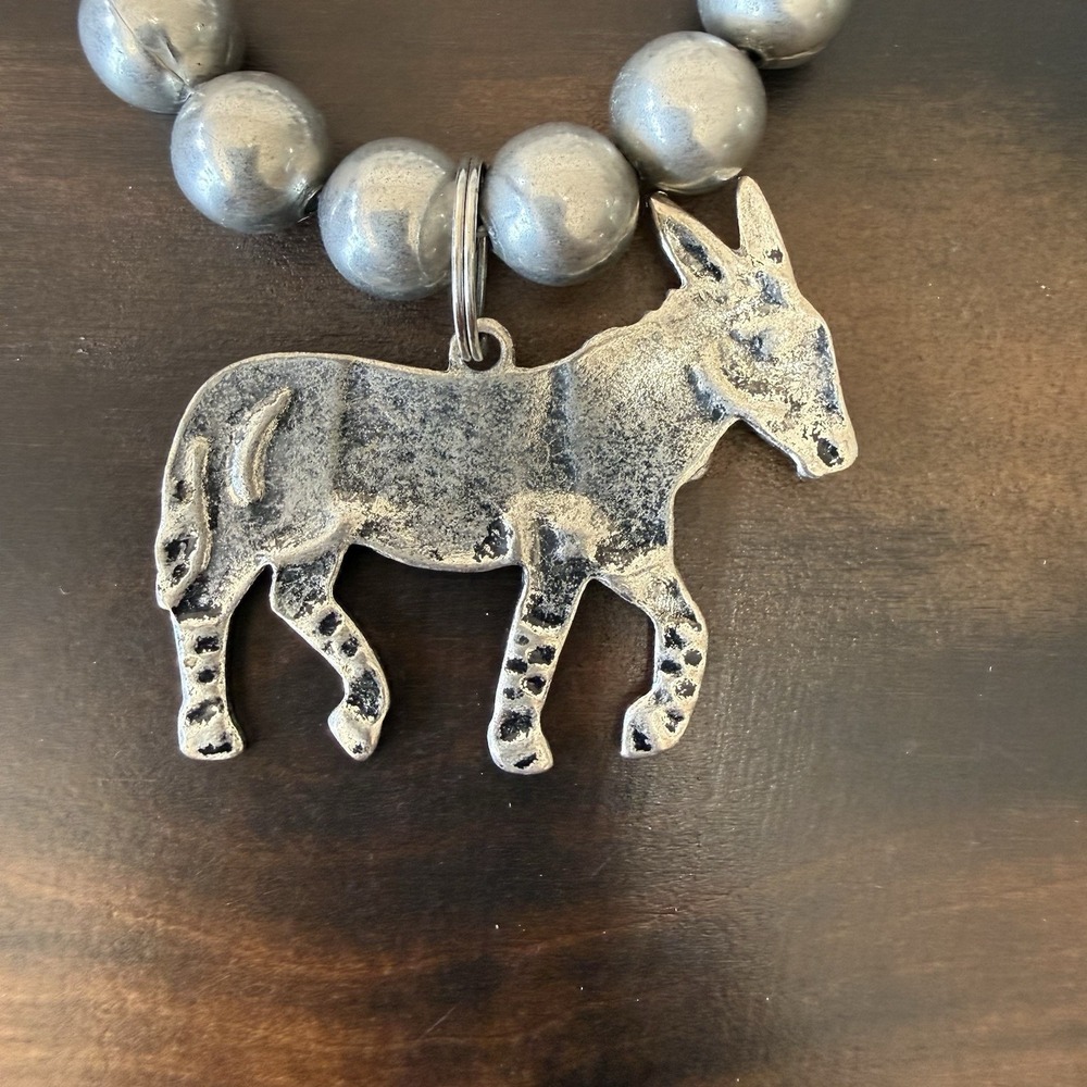 Western Silver Beaded Stretch Bracelet Detailed Donkey Burro Charm Bracelet - Picture 4 of 6